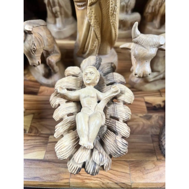 Religious Hand Carved Olive Wood Nativity Set With Stable, Holy Family, Wise Men For Sale - Image 12 of 18