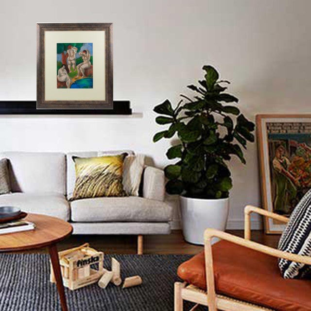 Nude Women Bathers Pastel Painting by Catherine Bres-Rhocanges, Late 20th Century For Sale - Image 14 of 14