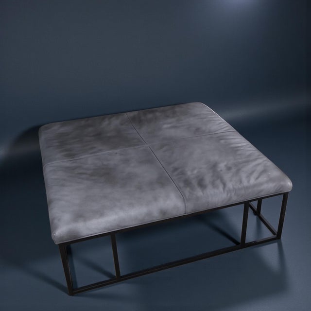 Modern Leather Ottoman Coffee Table With Metal Frame, 45" Square For Sale - Image 4 of 8