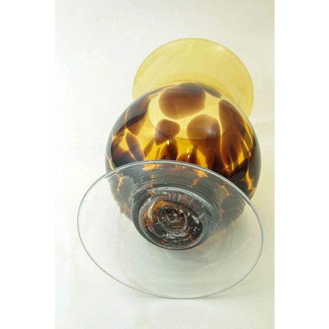 Italian Tortoise Shell Blown Art Glass Footed Vase Vintage From 1970 For Sale In Palm Springs - Image 6 of 10