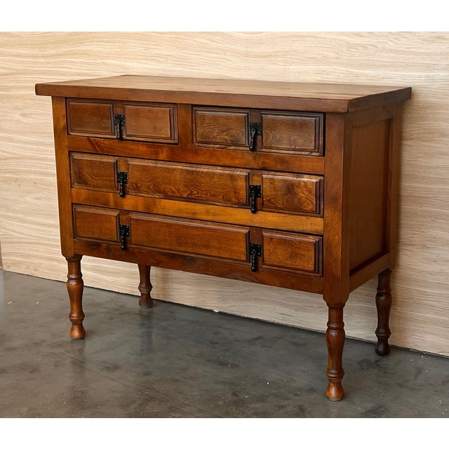 19th century Spanish antique walnut chest of four drawers and original iron hardware. You can use like a commode or chest...