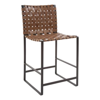 Irving Woven Leather Counter Stool For Sale