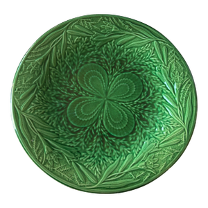 1890's Antique Portuguese Green Majolica Botanical Fern and Clover Plate – Clover & Fern Relief – Emerald Glaze