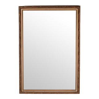 1950s Bamboo Style Linen Wood Frame Mirror Large For Sale