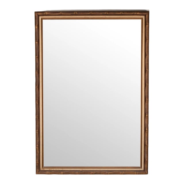 1950s Bamboo Style Linen Wood Frame Mirror Large For Sale