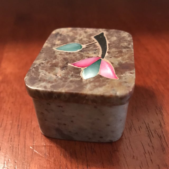 Soapstone Trinket Box with Floral Inlay Chairish