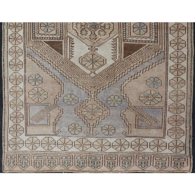 Measures: 4'3 x 6'8. Vintage Turkish Oushak Rug in Pale Lavender, Taupe, and Cream with Medallion. Keivan Woven Arts / rug...
