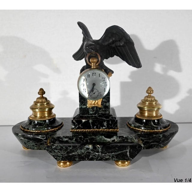 Empire Style Marble and Bronze Clock Set, Late 1800s, Set of 5 For Sale - Image 14 of 18