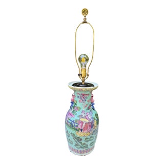 Large Vintage Chinese Famille Rose Porcelain Vase Lamp For Sale