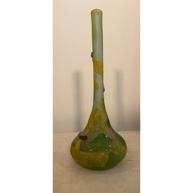 Emile Galle French Art Nouveau Cameo Glass With Yellow Dragonflies C1900