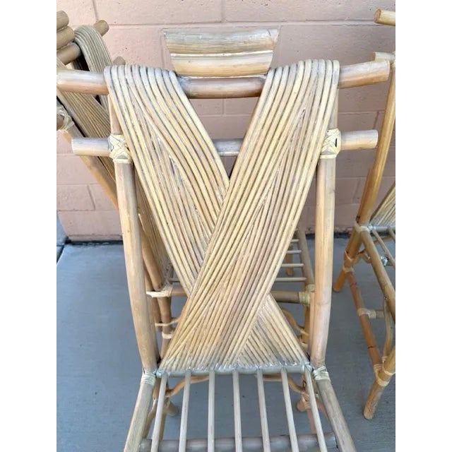 Beige Vintage Pencil Reed X Back/Bamboo Pagoda Dining Chairs-A Set For Sale - Image 8 of 13