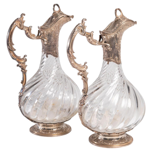 19th Century Napoleon III Silver and Crystal Ewers, Set of 2