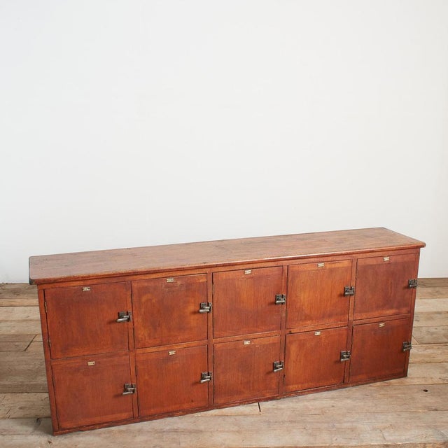 Vintage Bank of School Gym Wooden Storage Locker Sideboard, 1950s For Sale - Image 3 of 14