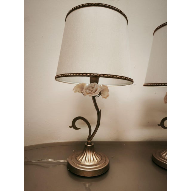 Small Lamps with Ceramic Roses and Fabric Lampshades, 1980s, Set of 2 For Sale - Image 10 of 12