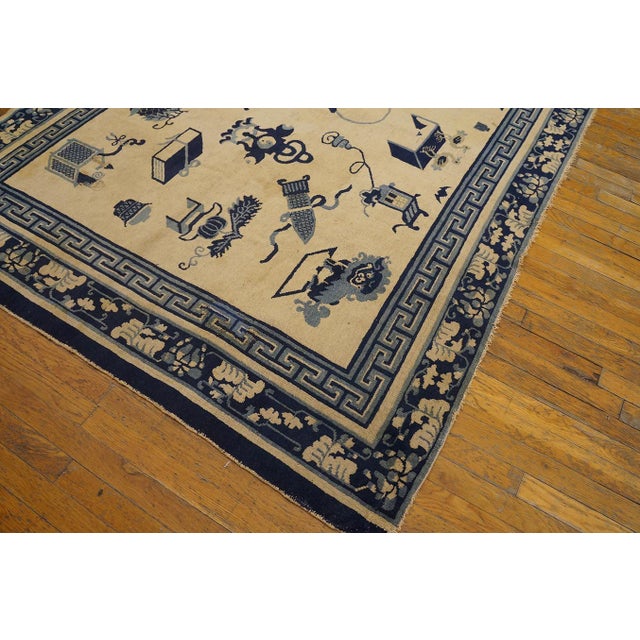 1850s Beige Background Antique Chinese Ningxia Rug With 100 Antiques Pattern For Sale - Image 10 of 10