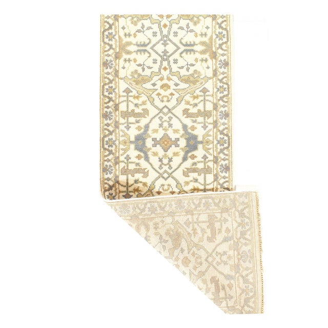 Traditional Pasargad DC Ivory Fine Hand Knotted Oushak Runner Rug For Sale - Image 3 of 3
