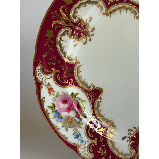 Traditional Antique Cauldon England Hand Painted Floral Raised Gold Porcelain Cabinet Plate For Sale - Image 3 of 12