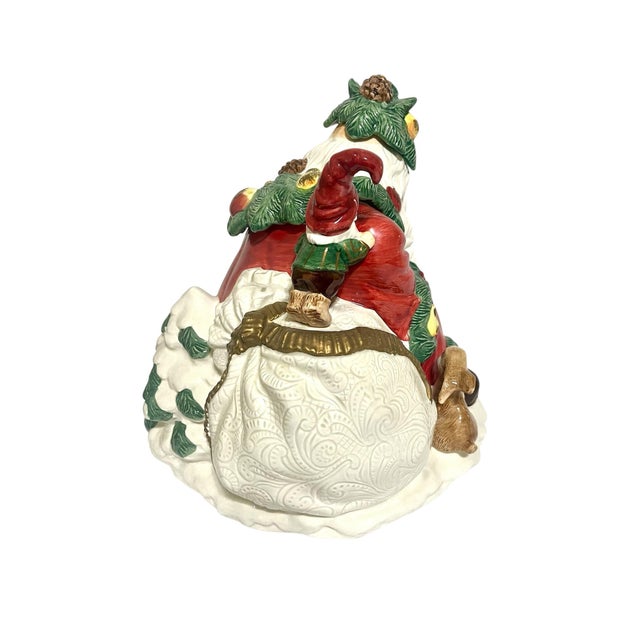 Fitz and Floyd 1990s Retired Fitz and Floyd Hand Painted Woodland Santa Cookie Jar For Sale - Image 4 of 8