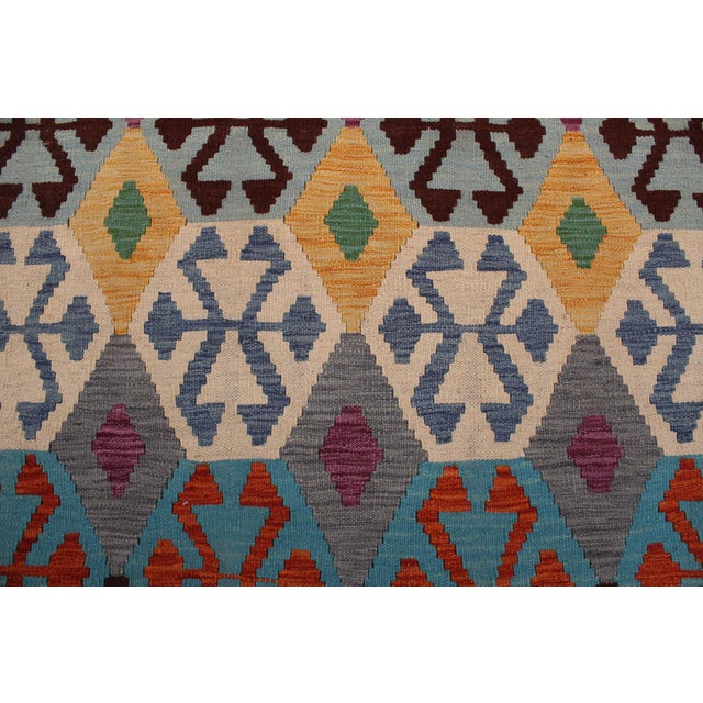 Kilim Rust Blue Wool Rug For Sale - Image 4 of 8