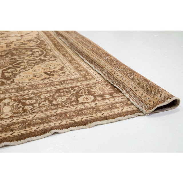 10 X 13 Vintage Tabriz Handmade Designed Wool Rug in Tan Color For Sale - Image 4 of 10