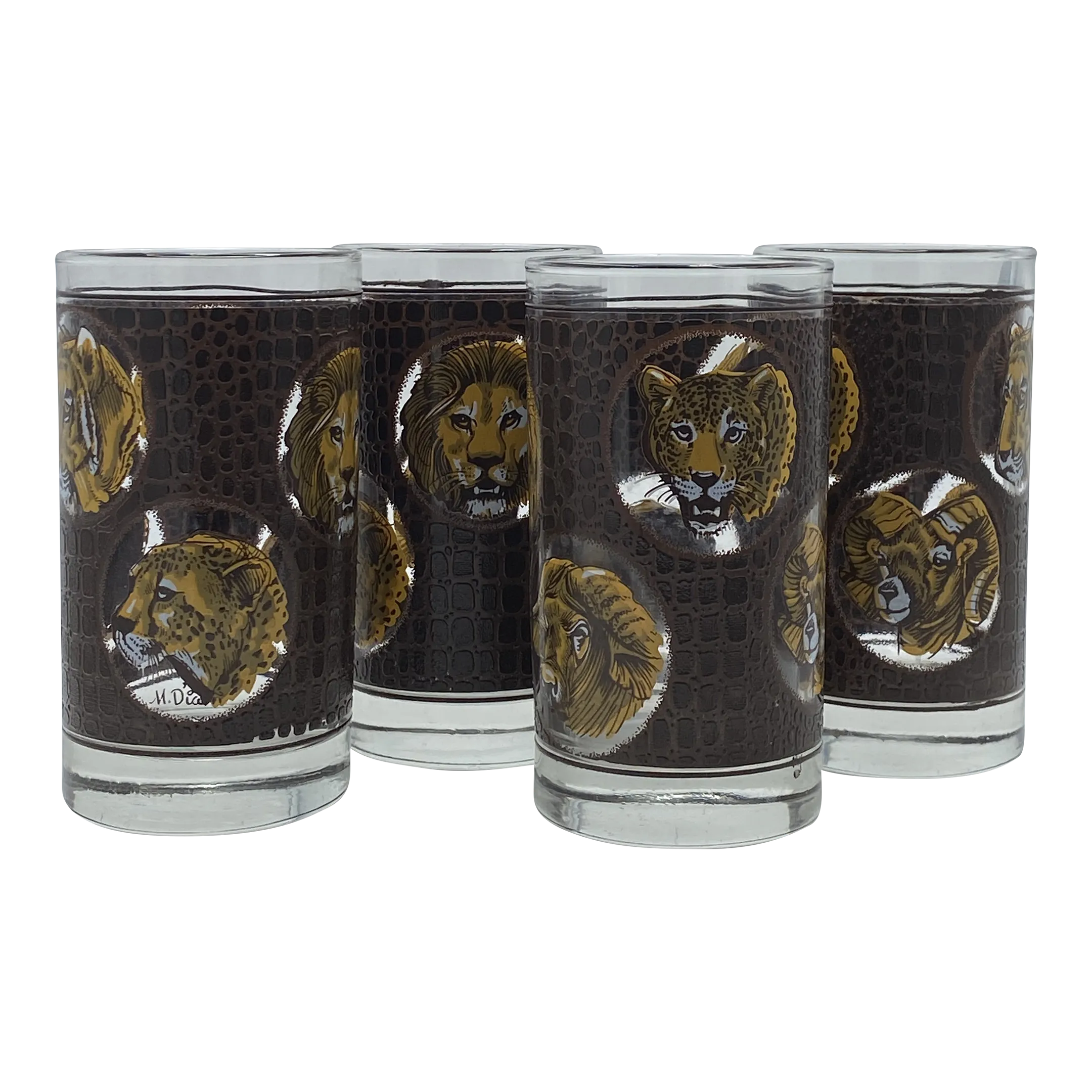 Vintage African Safari Animal Textured Tumbler Drink Glasses- Set