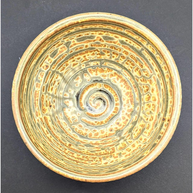 Avocado Vintage Glazed Stoneware Artist Signed Bowl For Sale - Image 8 of 10