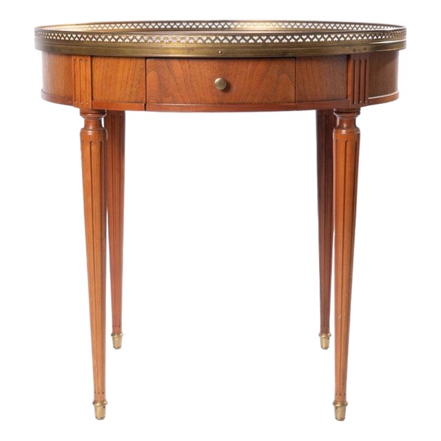 Mid 20th Century Round Table With Brass Gallery and Brass Top Feet For Sale