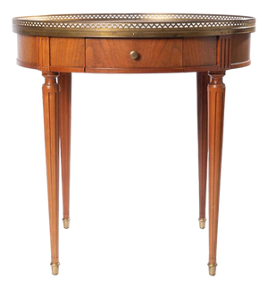 Mid 20th Century Round Table With Brass Gallery and Brass Top Feet