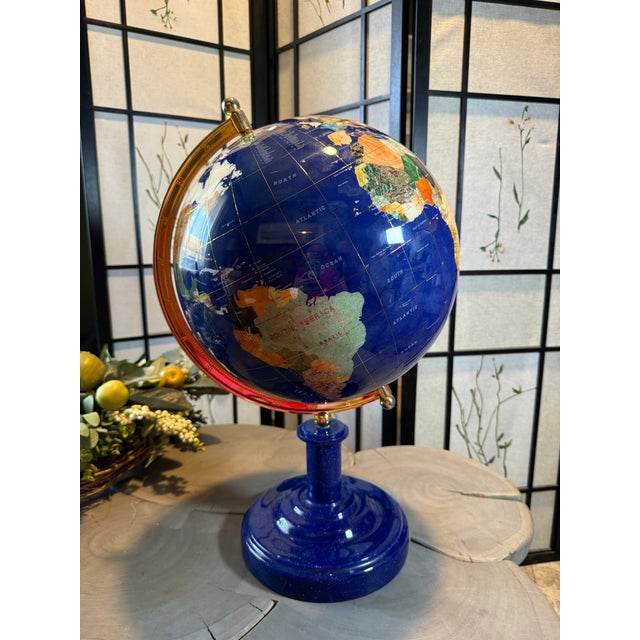 VTG Large Lapis Lazuli Globe W/ Semi Precious Stones 24 In For Sale - Image 9 of 12