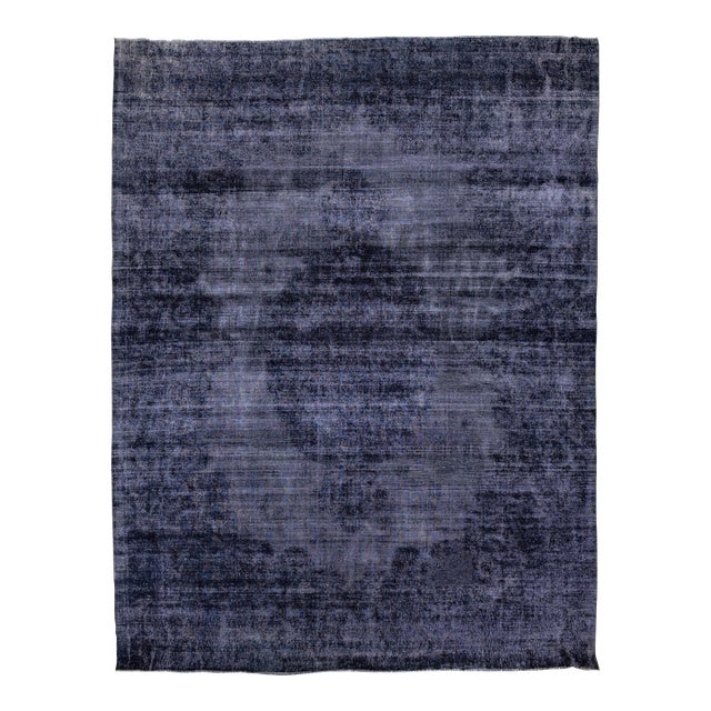 Midnight Indigo Vintage Overdyed Persian Rug – Distressed Hand-Knotted Wool For Sale