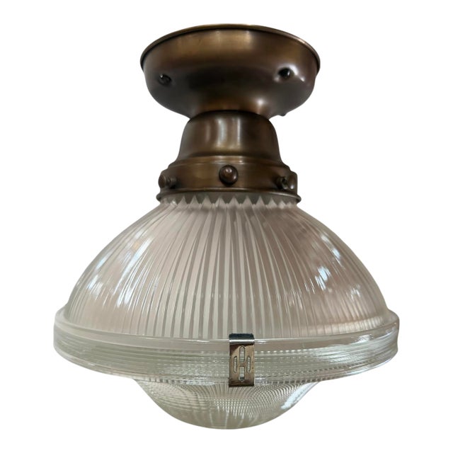 Mid 20th Century Rare Holophane Flushmount Light Fixture For Sale