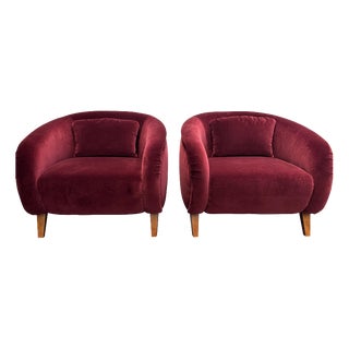 Large Italian Club Chairs in Ruby Velvet, 1960s, Set of 2 For Sale