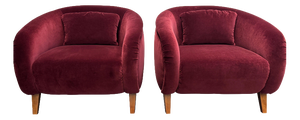 Large Italian Club Chairs in Ruby Velvet, 1960s, Set of 2