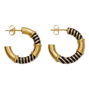 Hoop Earrings With Striped Enamel Details- Set of 2 For Sale