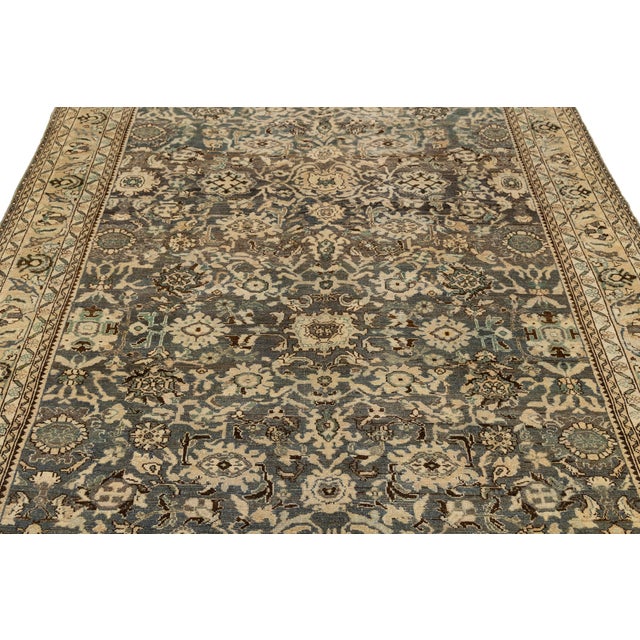 Antique Oriental Wool Rug - Allover Floral Medallion, Neutral Blue/Tan For Sale - Image 10 of 10