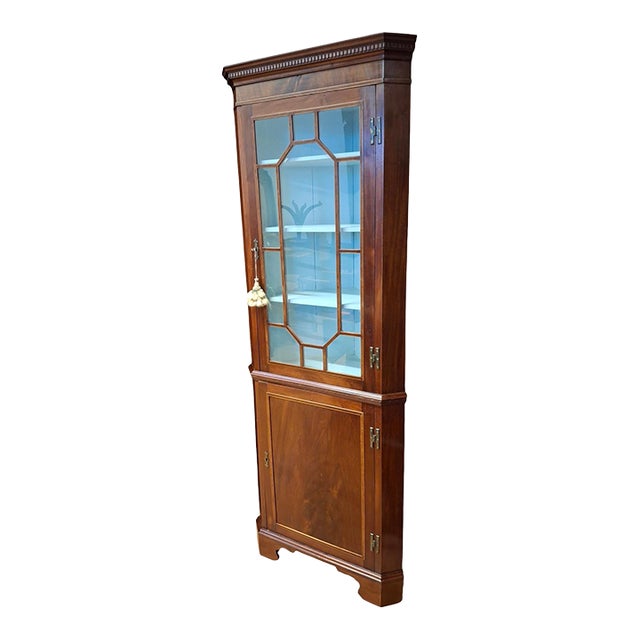 Regency Style Mahogany String Inlay Corner Cabinet For Sale