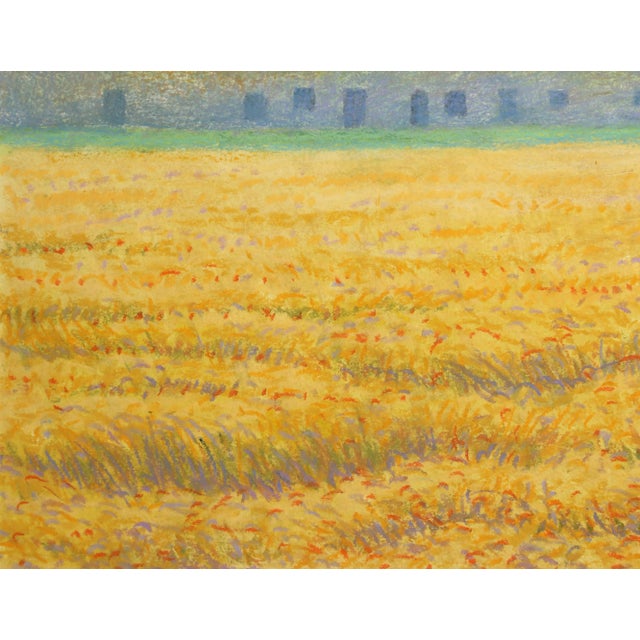 Contemporary Oliviero Masi Wheat Field and House, Pastel Landscape 1987 For Sale - Image 3 of 5