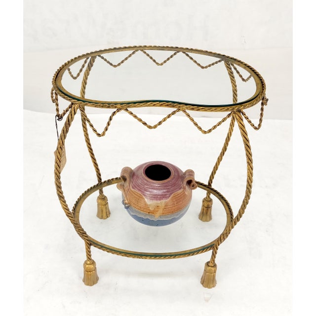 Italian Gold Gilt Steel Rope Style Kidney Shape Glass top Side Lamp Table Mint For Sale - Image 16 of 17