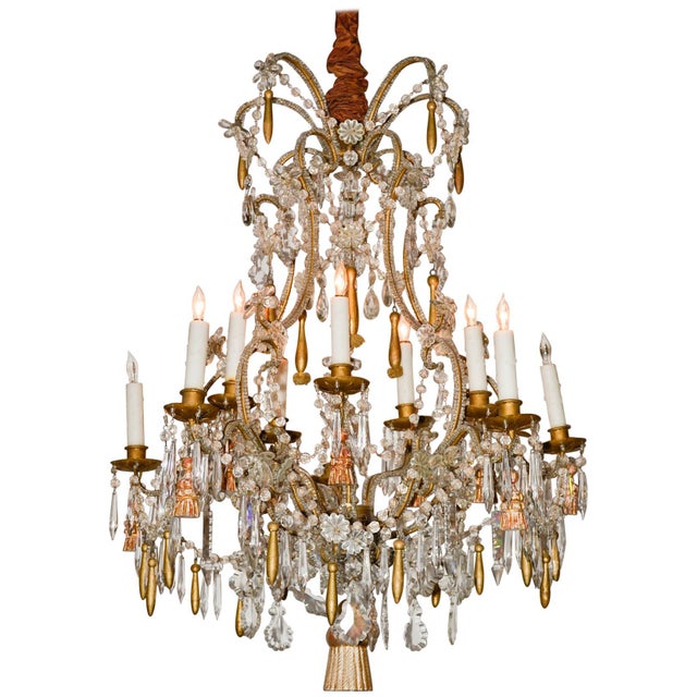 Italian Beaded Giltwood Chandelier For Sale - Image 9 of 9