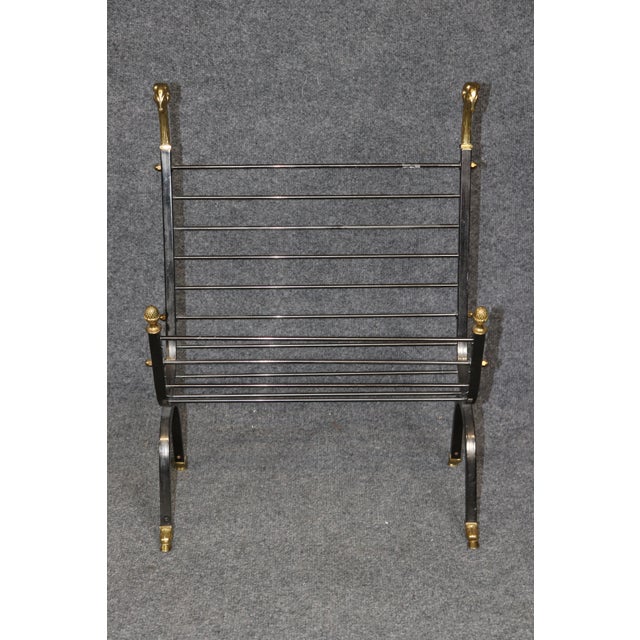 Maison Jansen Attributed Brass & Metal Rams Head & Hoofed Magazine Rack For Sale In Philadelphia - Image 6 of 10