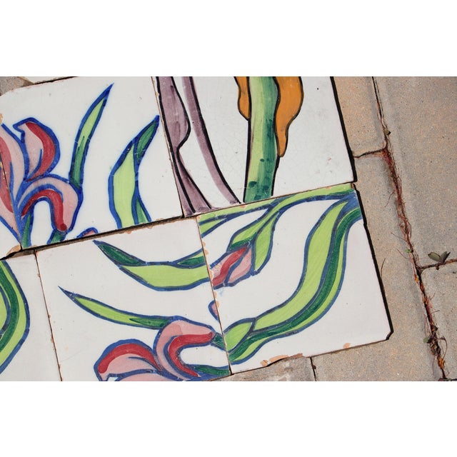 1900s Antique Portuguese Art Nouveau Assembled Group of 15 Tiles With Stylized Iris Motif For Sale - Image 13 of 14