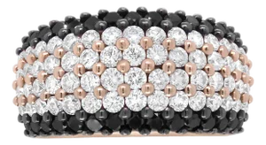 18K Rose Gold 2 1/5 Cttw Black and White Diamond 6 Row Band Ring (F-G and Black Color, VS1-VS2 Clarity) - Ring Size 7