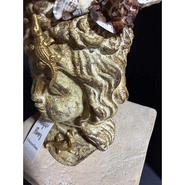 Green Celestial Meets the Sea-Shell Encrusted Bust-Coastal Art Sculpture For Sale - Image 8 of 11