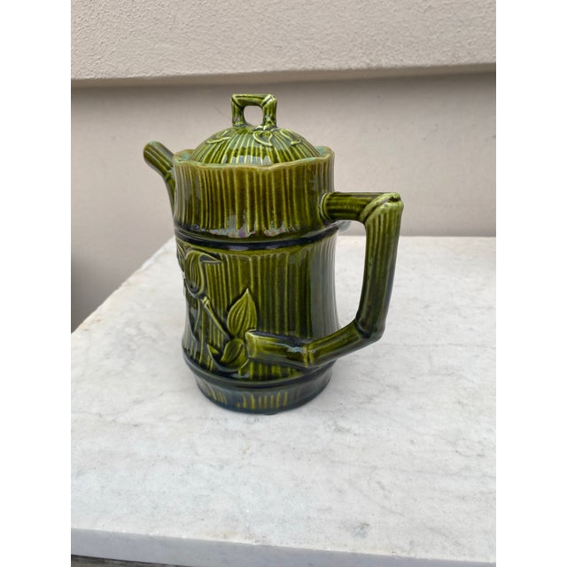 19th Century French Green Majolica Bamboo Teapot Salins For Sale In Austin - Image 6 of 9