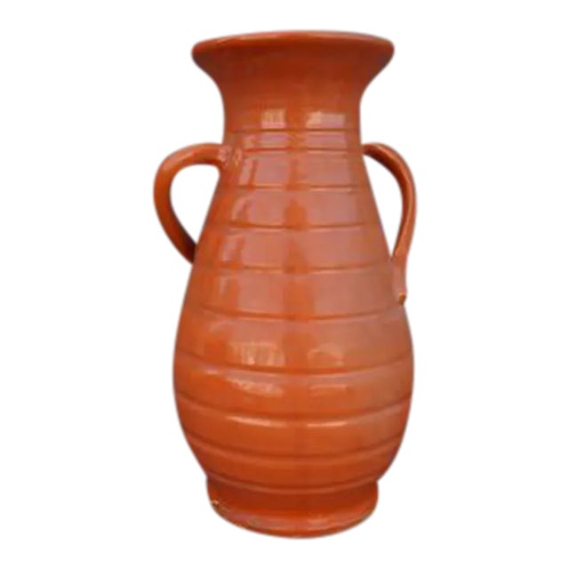 1930s Bauer Matt Carlton Hands on Hip Vase in Orange For Sale