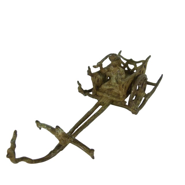 Metal Vintage Khmer Style Bronze Ox Cart Statue . Carriage With Driver . Mid-Century Asian For Sale - Image 7 of 8