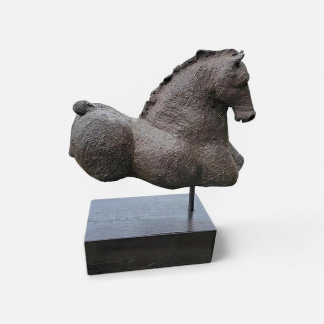 Ceramic Horse Torso Ceramic Sculpture on Wooden Pedestal For Sale - Image 7 of 9