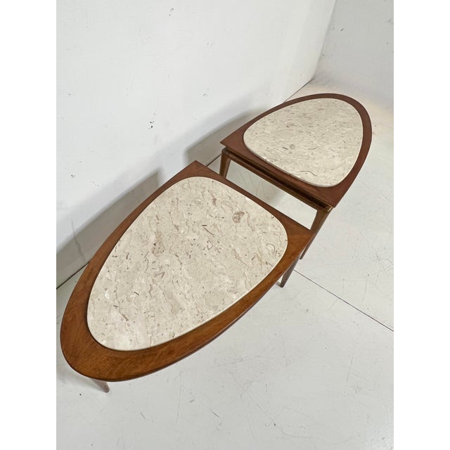 1960s C. 1960s Two Piece Surfboard Coffee Table in Walnet With MarbleTop For Sale - Image 5 of 10