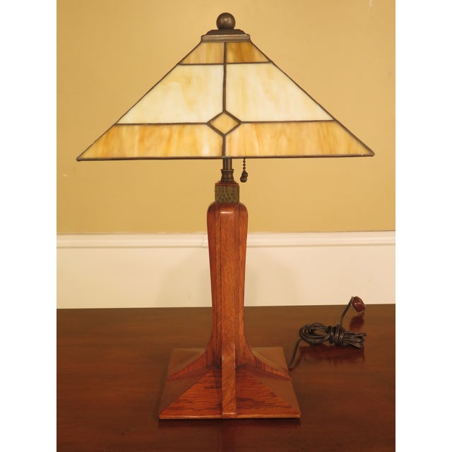 Stickley Arts & Crafts Mission Oak Stained Glass Table Lamp Chairish