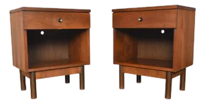 Pair of Single Drawer Nightstands in Walnut by Stanley